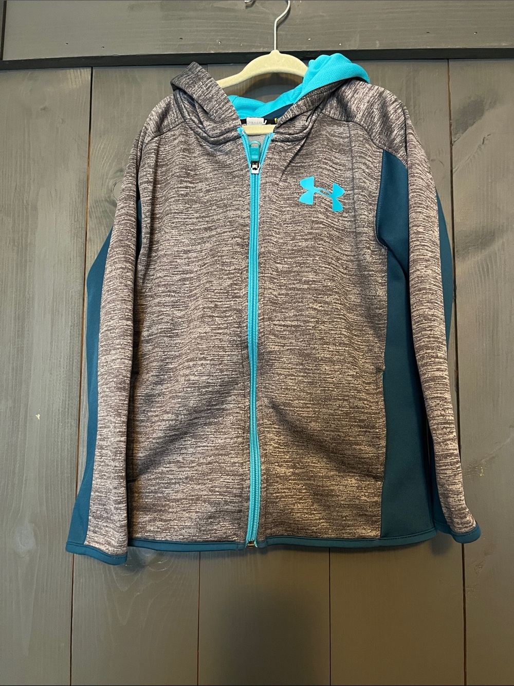 Under Armour Kids Heather Gray & Teal Full-Zip Hoodie